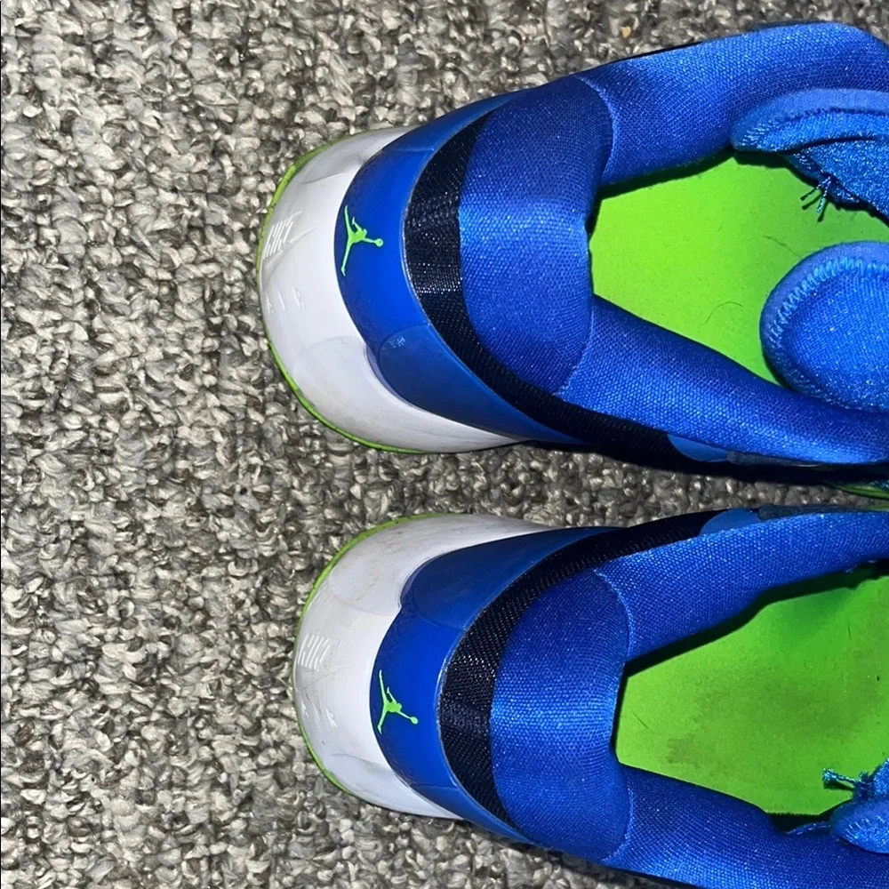 Blue Kids Athletic Shoes with Lime Accents